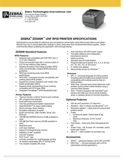 zebra zd500r specifications